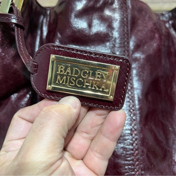 Badgley Mischka Maroon Leather Hobo Bag - Picture 3 of 10